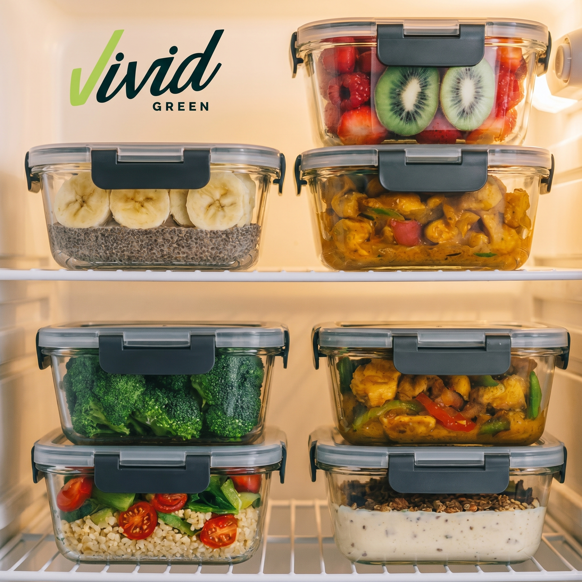 Récipients de préparation de repas en verre Vivid Green, 10 pièces