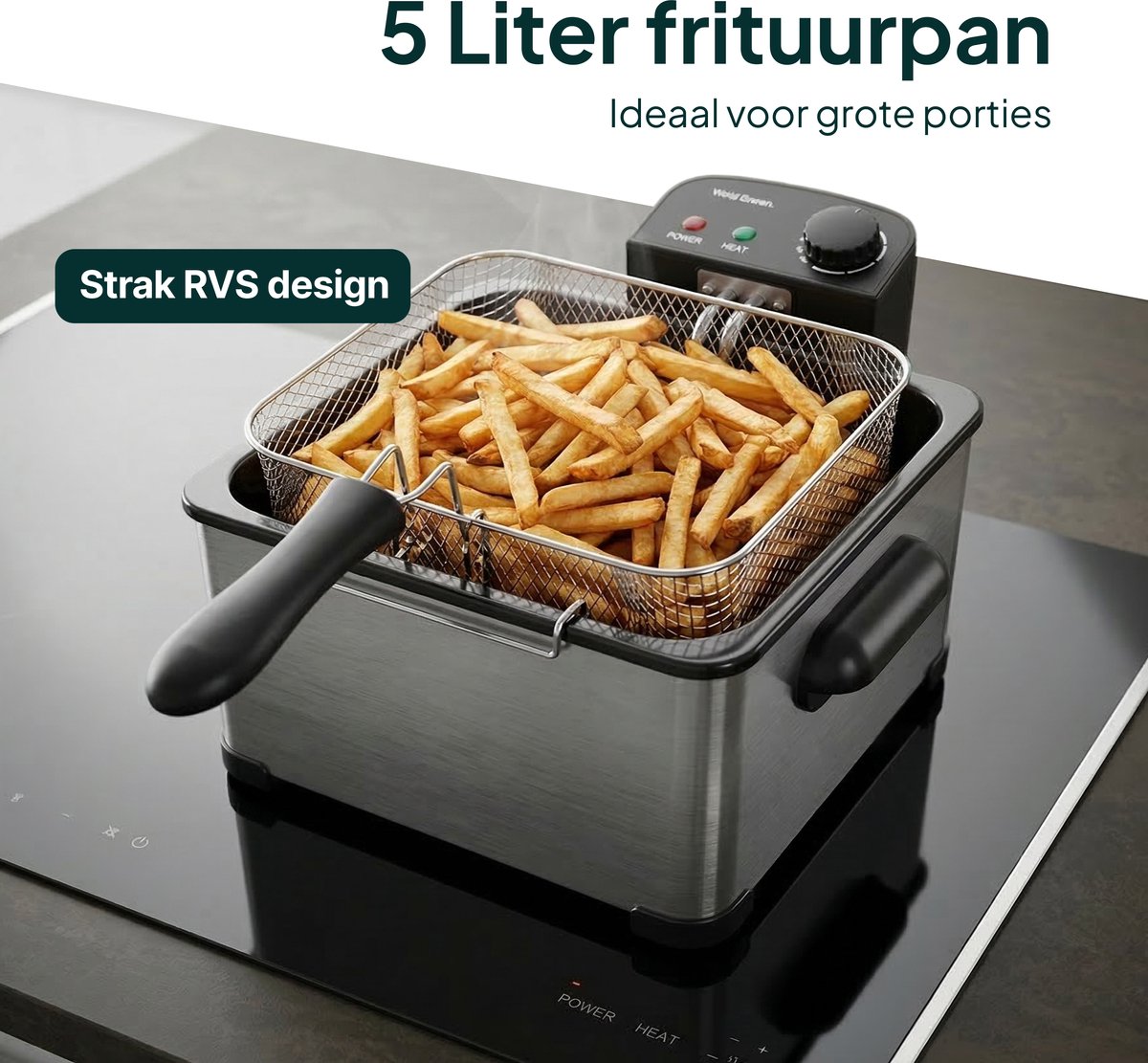 Friteuse Vivid Green 5 litres en acier inoxydable