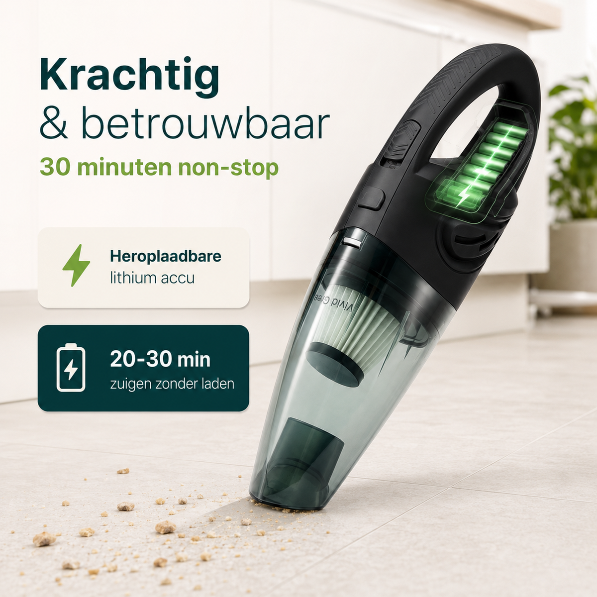 Aspirateur à main sans fil Vivid Green avec 5 embouts - Noir