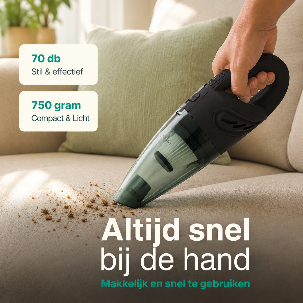 Aspirateur à main sans fil Vivid Green avec 5 embouts - Noir