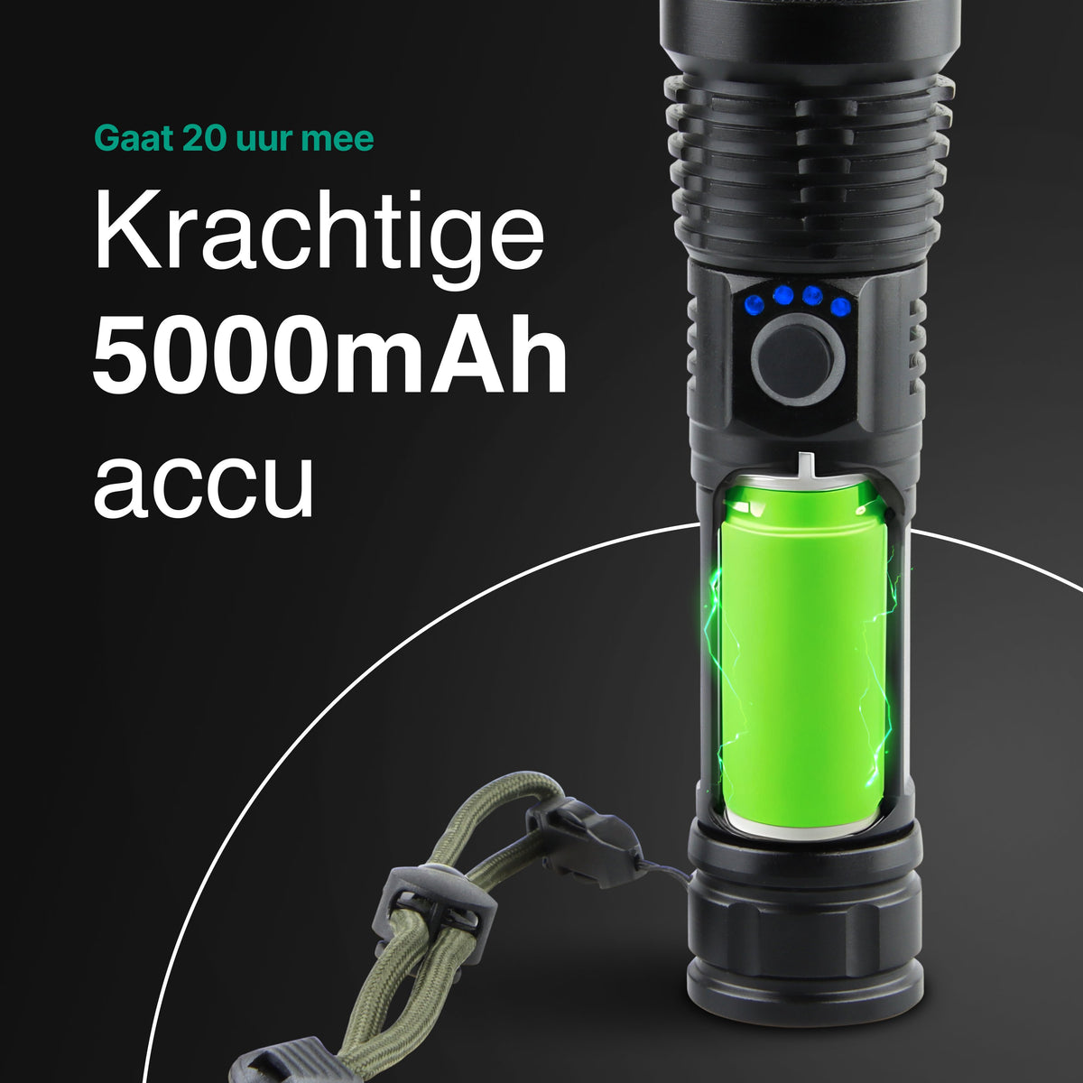 Lampe torche rechargeable Vivid Green 5000 mAh - 2500 lumens - Noir