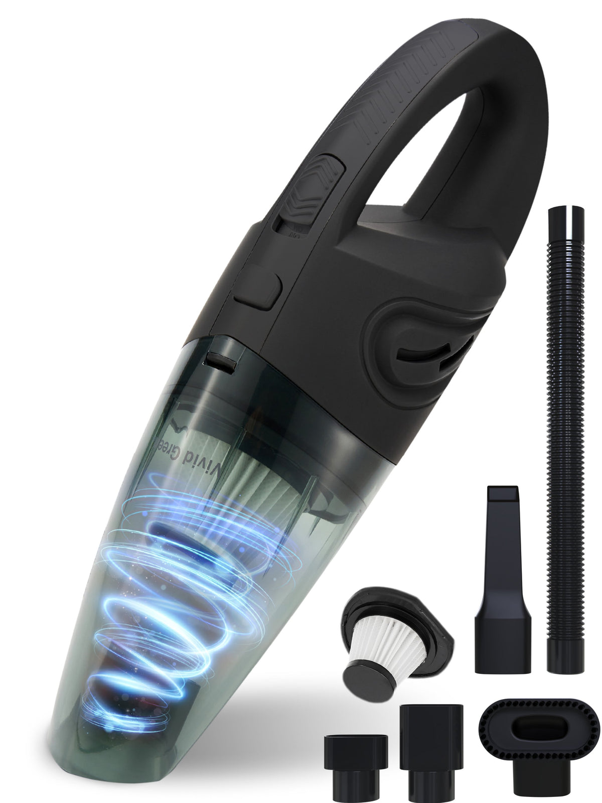 Aspirateur à main sans fil Vivid Green avec 5 embouts - Noir