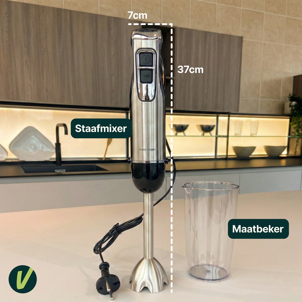 Mixeur plongeant Vivid Green avec gobelet doseur