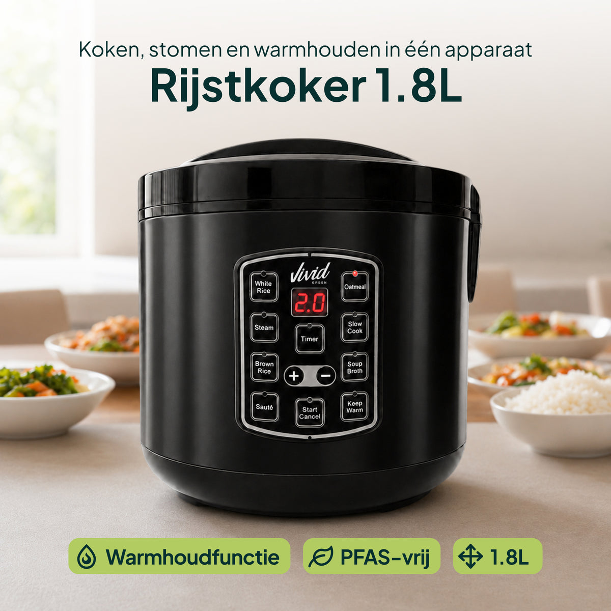 Cuiseur à riz Vivid Green avec cuit-vapeur