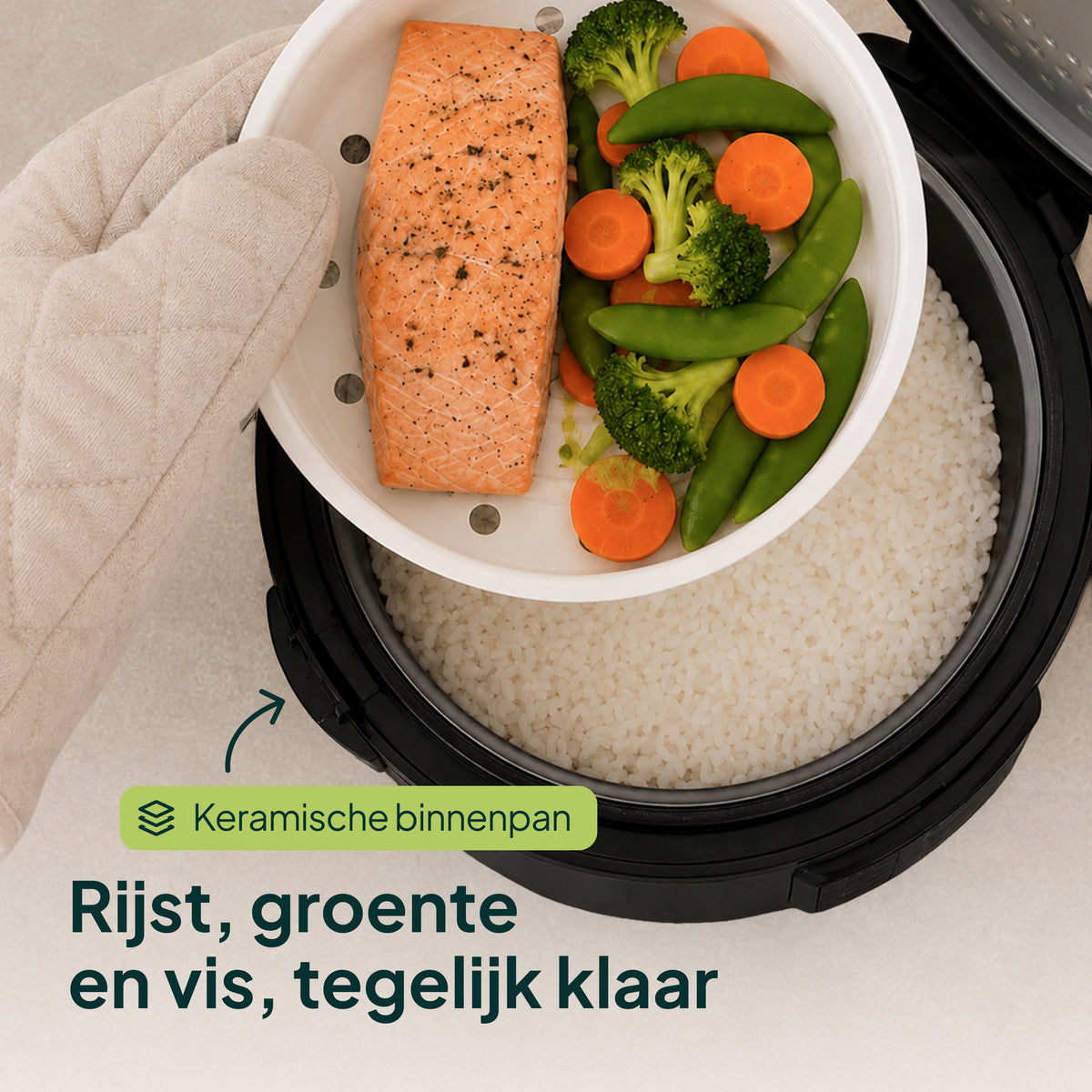 Cuiseur à riz Vivid Green avec cuit-vapeur